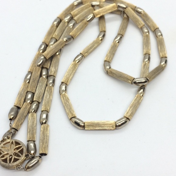 VINTAGE MID CENTURY MODERN MCM BRUSHED GOLD TONE DOUBLE STRAND NECKLACE - Picture 11 of 12